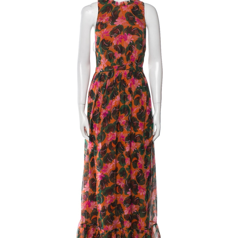 Saloni silk Floral Maxi Dress with Black Tie